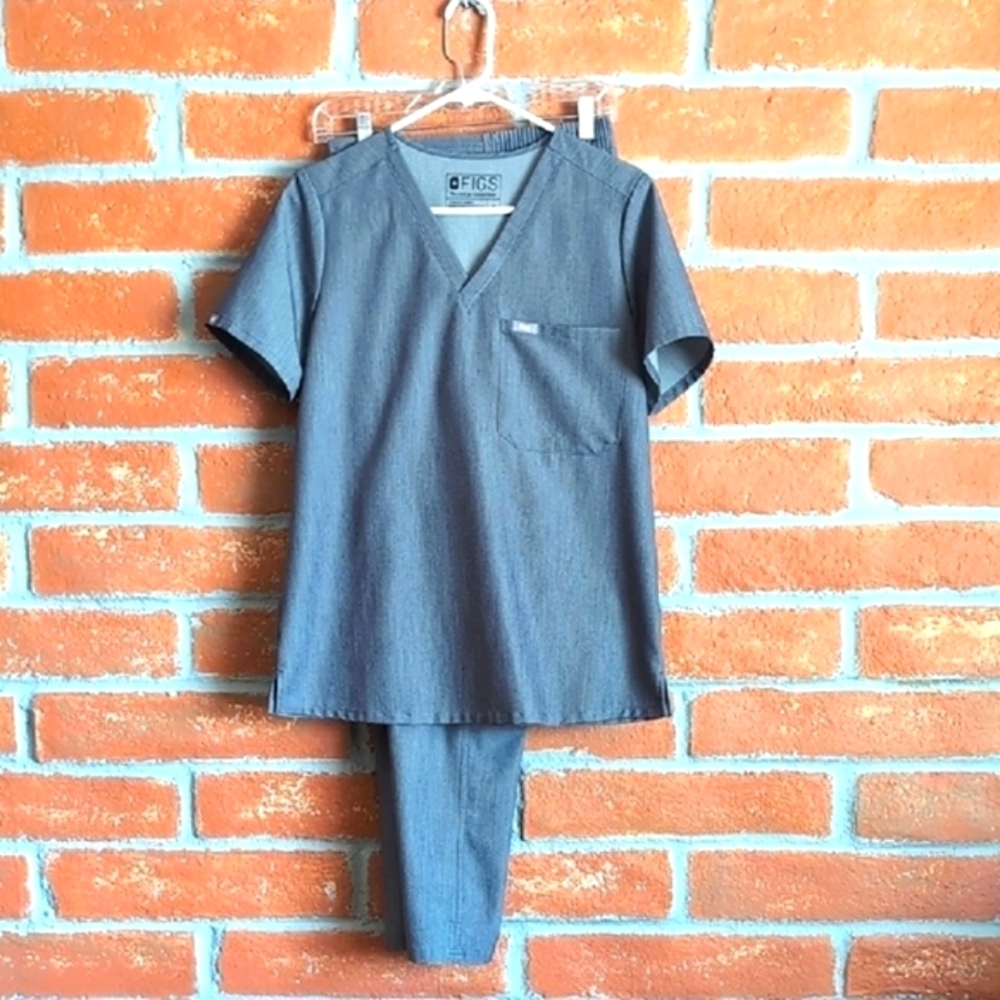 Figs Scrub Set Graphite Gray Catarina FW1000 Top, Yola TW2000R Pants Sz M